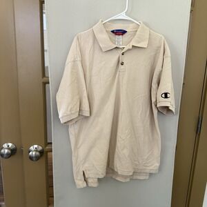 Champion Men's XL Cream White Textured Short Sleeve Golf Polo Collared Shirt Top